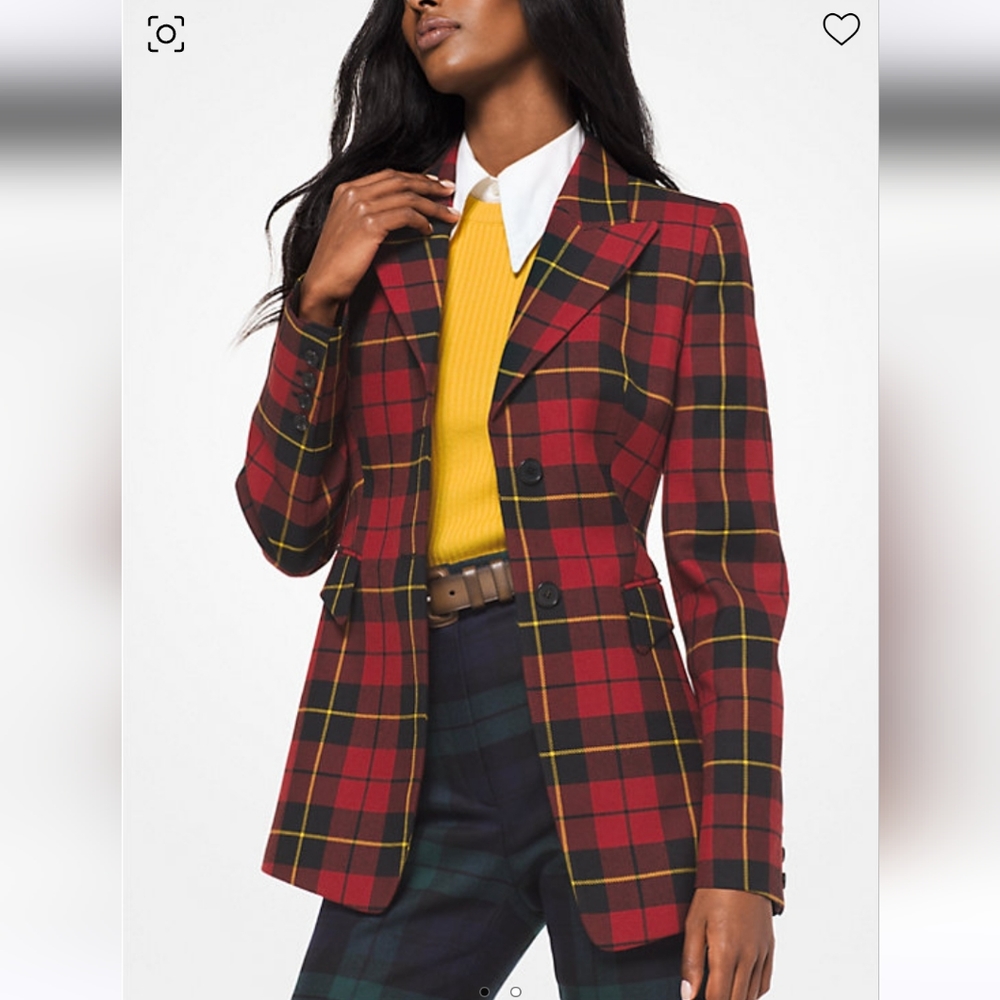 Michael Kors Collection Red tartan plaid blazer coat cape sz 8 nwot wool Italy